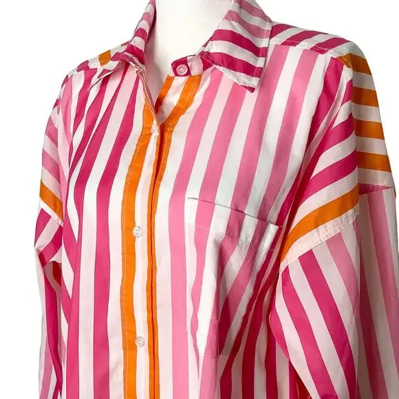 Beach Riot Alexa Pink Orange Swimsuit Cover Up Top Sunset Stripes Large XL NWOT - Picture 4 of 7